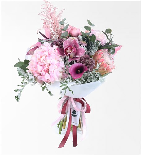 Pembe Gala, Protea, Orkide Ve Ortanca Buketi