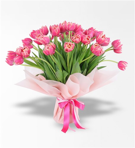 50 Adet Pembe Lale Buketi