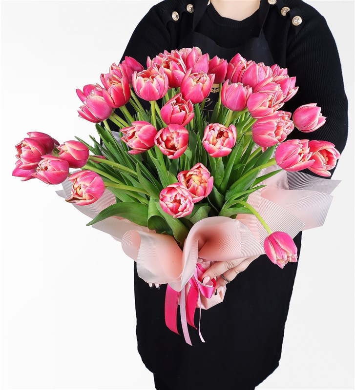 50 Adet Pembe Lale Buketi