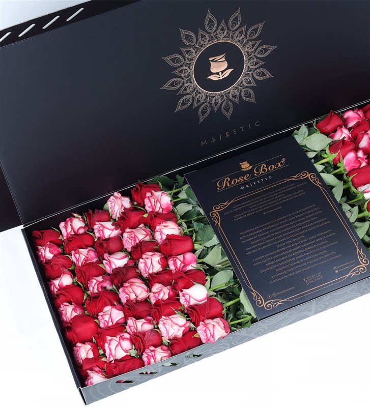 Majestic 100'Lü Kutuda Pembe Kırmızı Gül