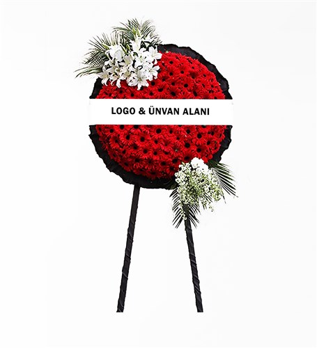 Kırmızı Gerbera Beyaz Lilyum Lüks Cenaze Çelenk