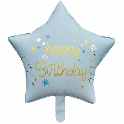 18 İnç Yıldız Happy Birthday Mavi Folyo Balon