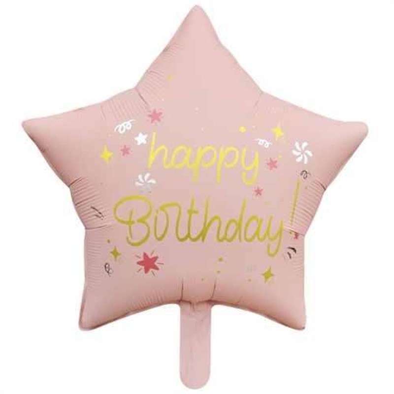 18 İnç Yıldız Happy Birthday Pembe Folyo Balon