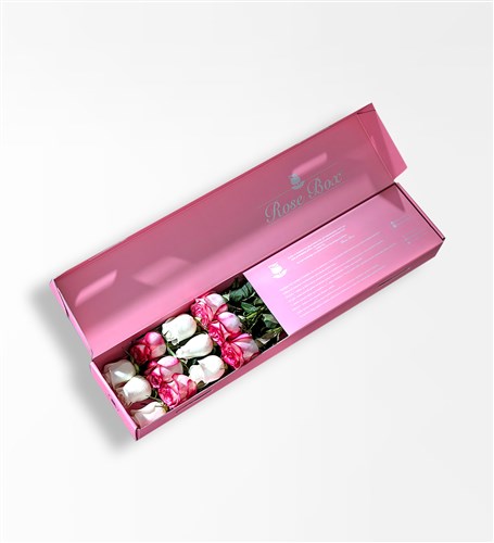 Romance - Pembe Kutuda 12 Adet Pembe Ve Beyaz Gül