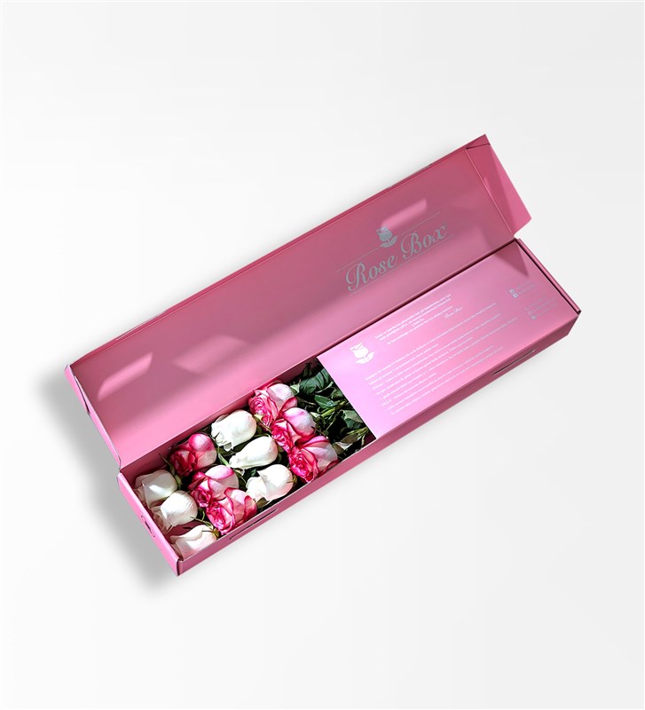 Romance - Pembe Kutuda 12 Adet Pembe Ve Beyaz Gül
