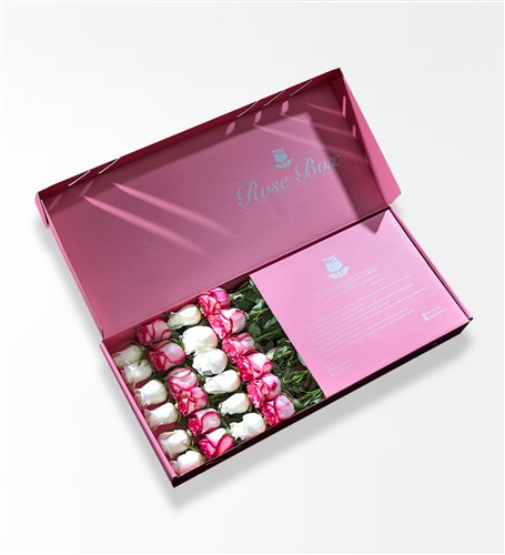 Romance - Pembe Kutuda 24 Adet Pembe Ve Beyaz Gül