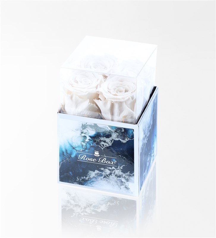 Aquamarin - 4'Lü Beyaz Solmayan Gül