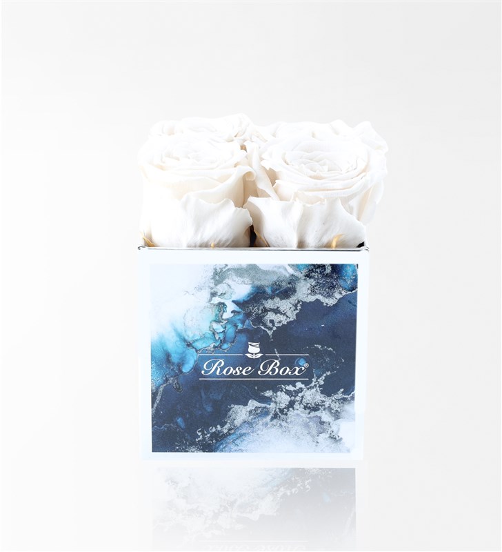 Aquamarin - 4'Lü Beyaz Solmayan Gül