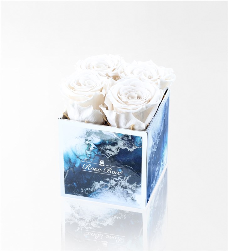 Aquamarin - 4'Lü Beyaz Solmayan Gül