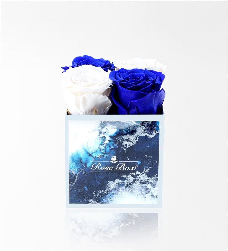 Aquamarin - 4'Lü Mavi Beyaz Solmayan Gül