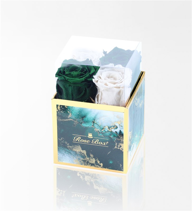 Emerald - 4'Lü Yeşil Beyaz Solmayan Gül
