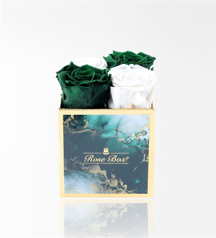 Emerald - 4'Lü Yeşil Beyaz Solmayan Gül