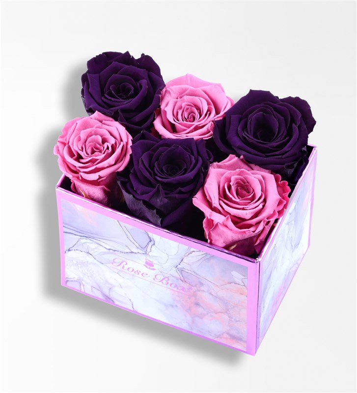 Rose Quartz - 6'Lı Pembe Mor Solmayan Gül