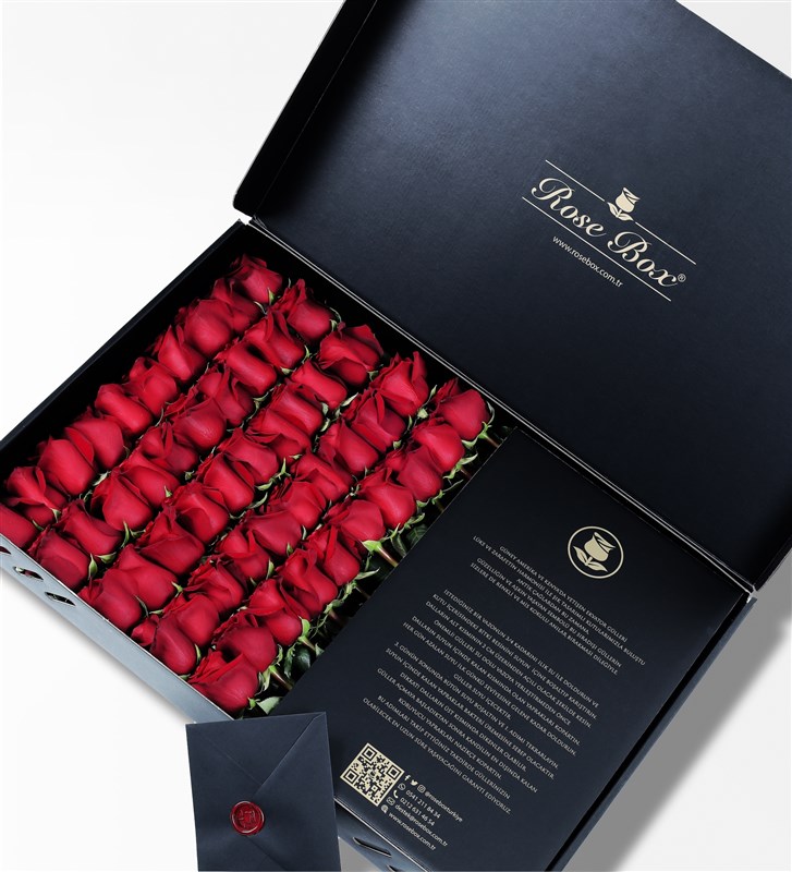 Royal - Siyah Kutuda 50 Adet Kırmızı Gül