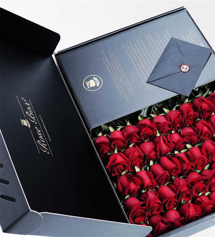 Royal - Siyah Kutuda 50 Adet Kırmızı Gül