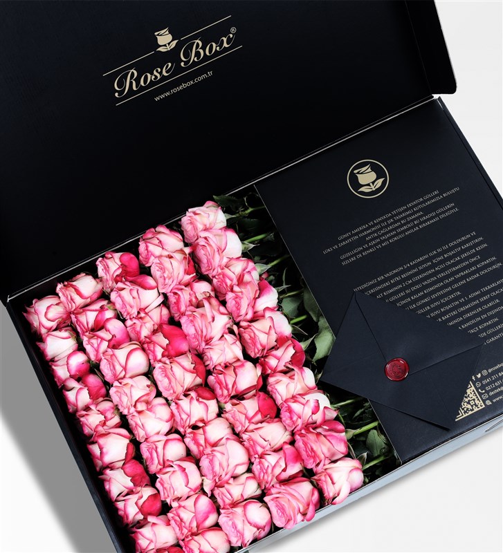 Royal - Siyah Kutuda 50 Adet Paloma Pembe Gül