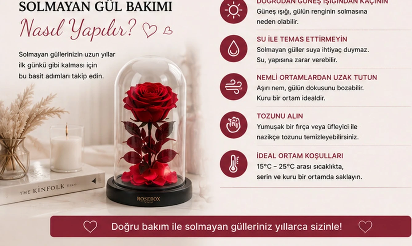 Düğün masasında dekorasyon olarak kullanılan solmayan güller